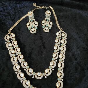 Gold and Mint Green Statement Necklace Set